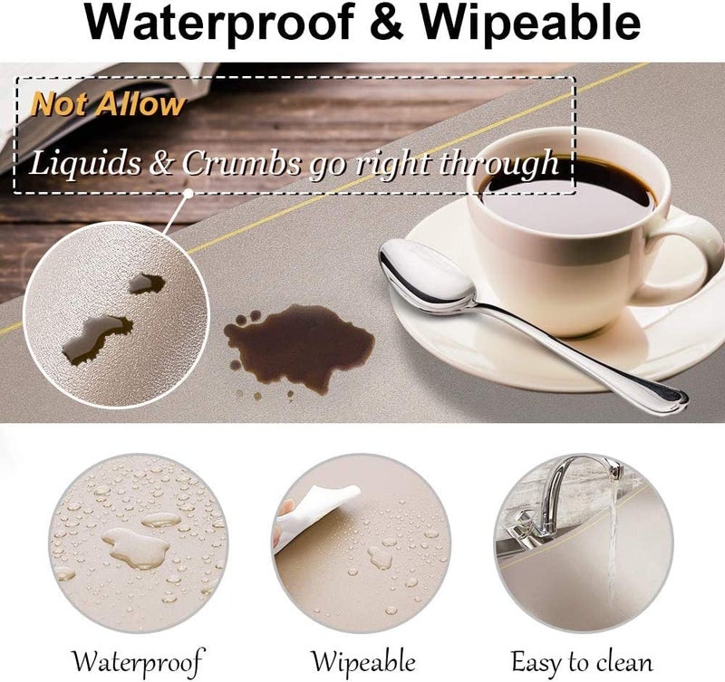 Palshiv Leather Placemats Waterproof Wipeable Washable Indoor Placemats for Dining Table Home Kitchen Dinner Elegant Rectangle Placemats Easy Clean Table Mats Size 45x30 cm Champagne 2 - Image 4