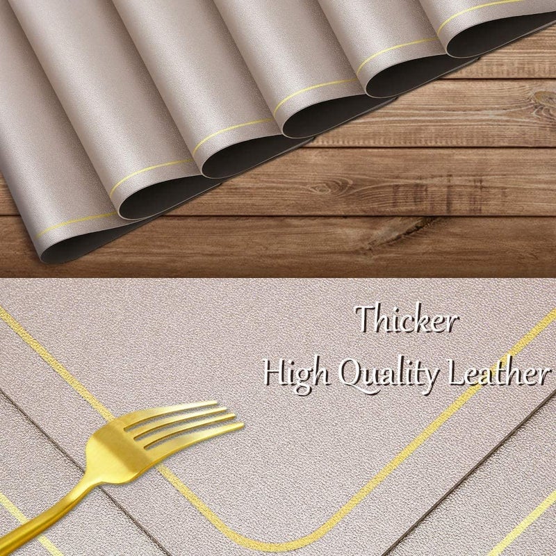 Palshiv Leather Placemats Waterproof Wipeable Washable Indoor Placemats for Dining Table Home Kitchen Dinner Elegant Rectangle Placemats Easy Clean Table Mats Size 45x30 cm Champagne 2 - Image 5