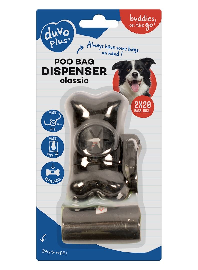 duvo Plus Waste Bag Dispenser Bone For Pets Black 2 X 20 Pcs - Image 2
