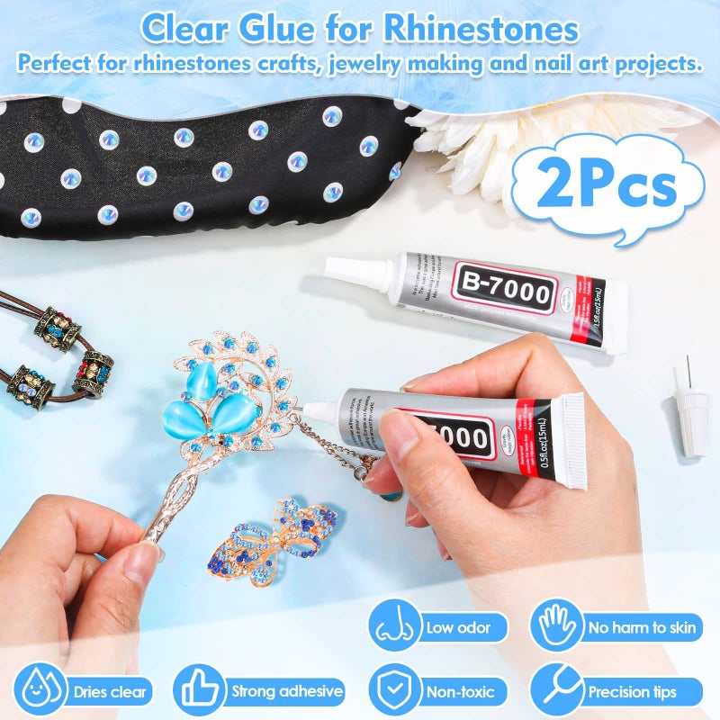 shynek 14000Pcs Flatback Light Blue Rhinestones with B7000 Adhesive Glue for Crafts, AB Color Jelly Rhinestones Resin Gems with Tweezer & Picker Pens for Shoes, Tumblers, Clothes Decoration - Image 3