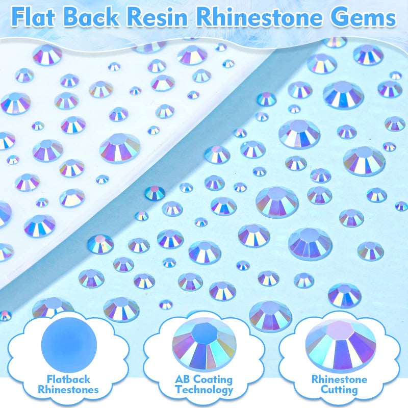 shynek 14000Pcs Flatback Light Blue Rhinestones with B7000 Adhesive Glue for Crafts, AB Color Jelly Rhinestones Resin Gems with Tweezer & Picker Pens for Shoes, Tumblers, Clothes Decoration - Image 4