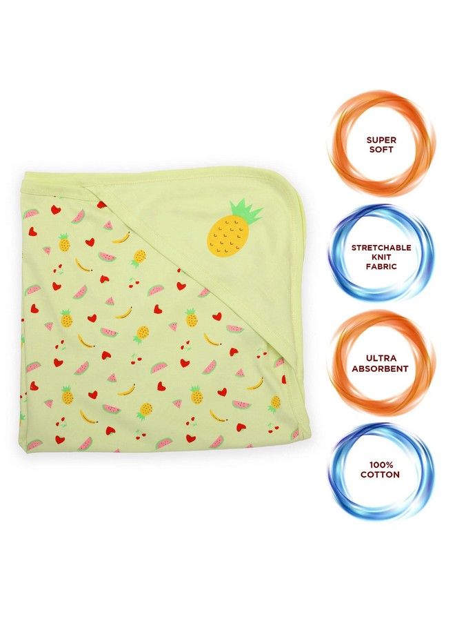 Luvlap منشفة أطفال بغطاء رأس من القطن للمواليد الجدد؛ مقاس كبير 75 سم × 75 سم؛ ناعمة وآمنة وصديقة للبشرة؛ مثالية للمواليد الجدد من سن 0 إلى 12 شهرًا؛ خفيفة الوزن وسهلة السفر بطبعة أناناس باللون الأصفر - Image 3