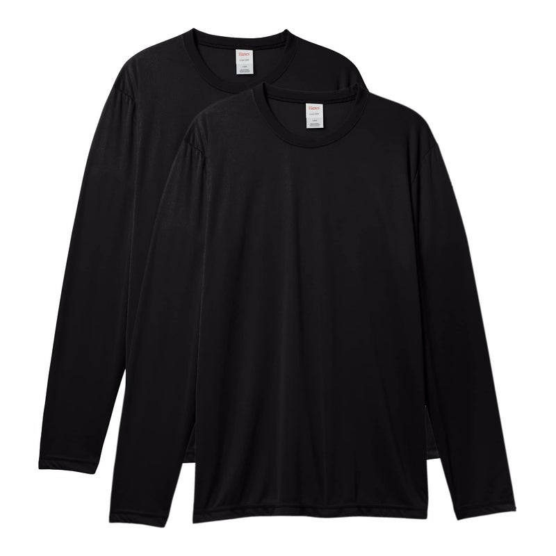 Hanes Men's Long Sleeve Cool Dri T-Shirt UPF 50+, Small, 2 Pack ,Black - Image 1