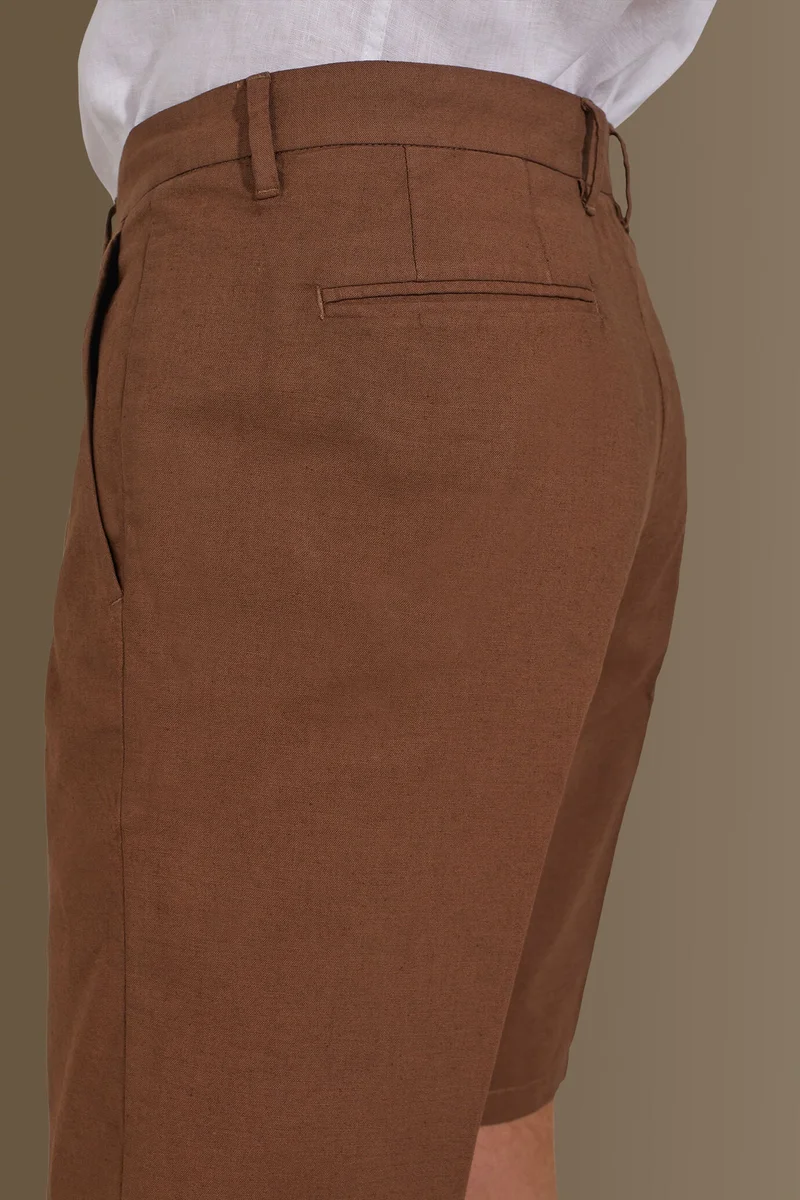 Doppelganger Brown Bermuda linen blend - Nut for Men | Best Price UAE