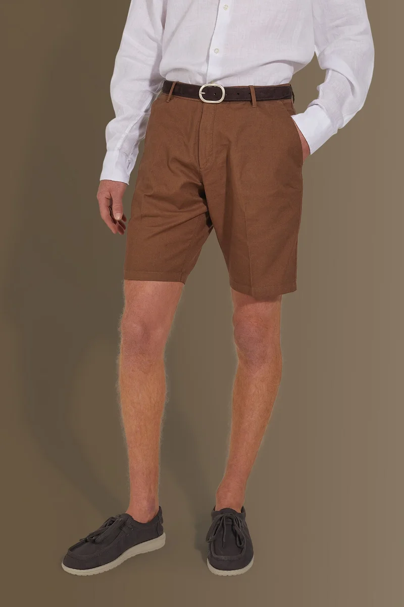 Doppelganger Brown Bermuda linen blend - Nut for Men | Best Price UAE