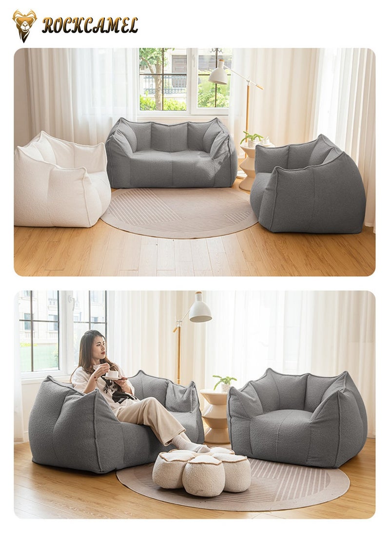 ROCKCAMEL Super Soft Double Bean Bag Sofa, Relieve Fatigue, Bean Bag Design Can Sleep Or Lie Down, Sponge Filling Skin-Friendly Fabric, Compressed Packaging, Detachable And Washable, Floor-Standing Sofa Suitable For Bedroom Balcony Living Room 120*80*80cm Gray  - Image 3