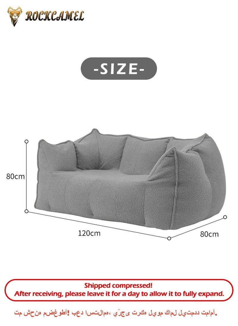 ROCKCAMEL Super Soft Double Bean Bag Sofa, Relieve Fatigue, Bean Bag Design Can Sleep Or Lie Down, Sponge Filling Skin-Friendly Fabric, Compressed Packaging, Detachable And Washable, Floor-Standing Sofa Suitable For Bedroom Balcony Living Room 120*80*80cm Gray  - Image 4