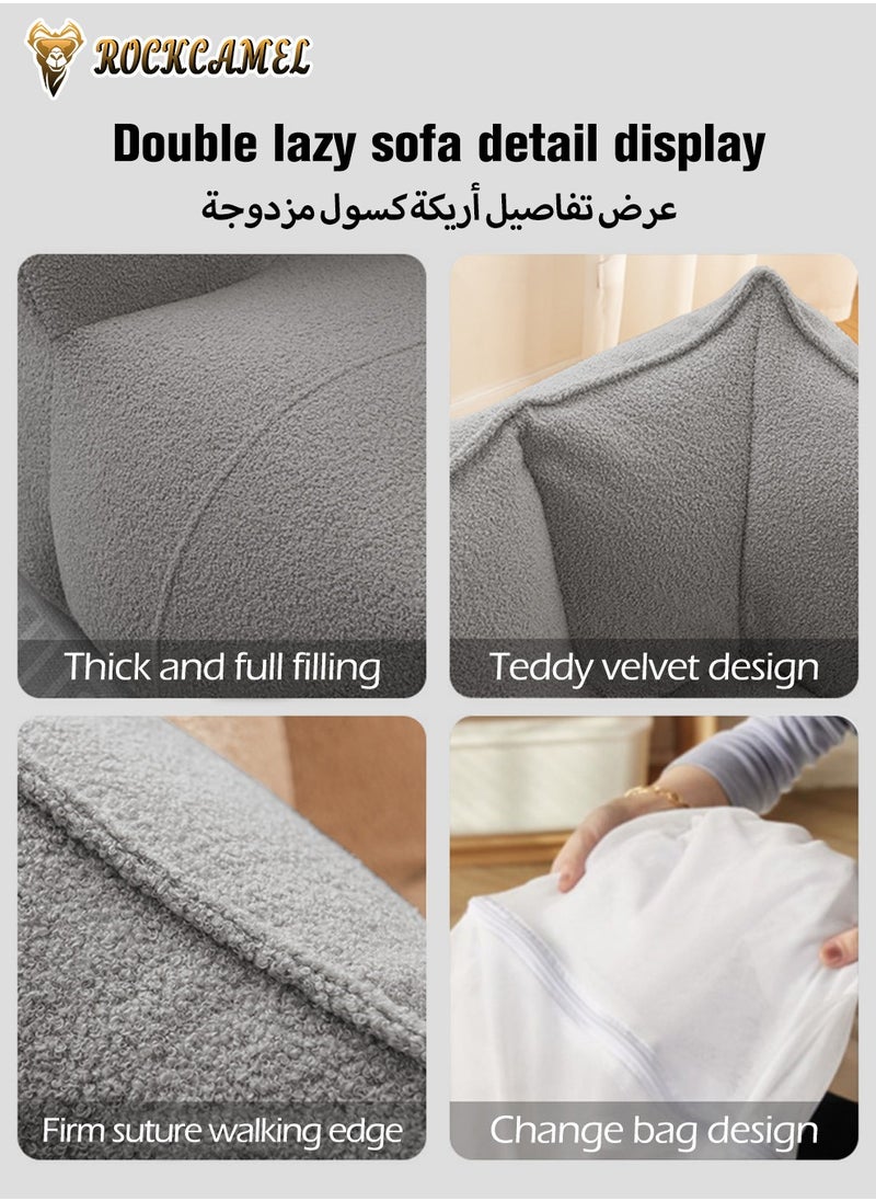 ROCKCAMEL Super Soft Double Bean Bag Sofa, Relieve Fatigue, Bean Bag Design Can Sleep Or Lie Down, Sponge Filling Skin-Friendly Fabric, Compressed Packaging, Detachable And Washable, Floor-Standing Sofa Suitable For Bedroom Balcony Living Room 120*80*80cm Gray  - Image 5