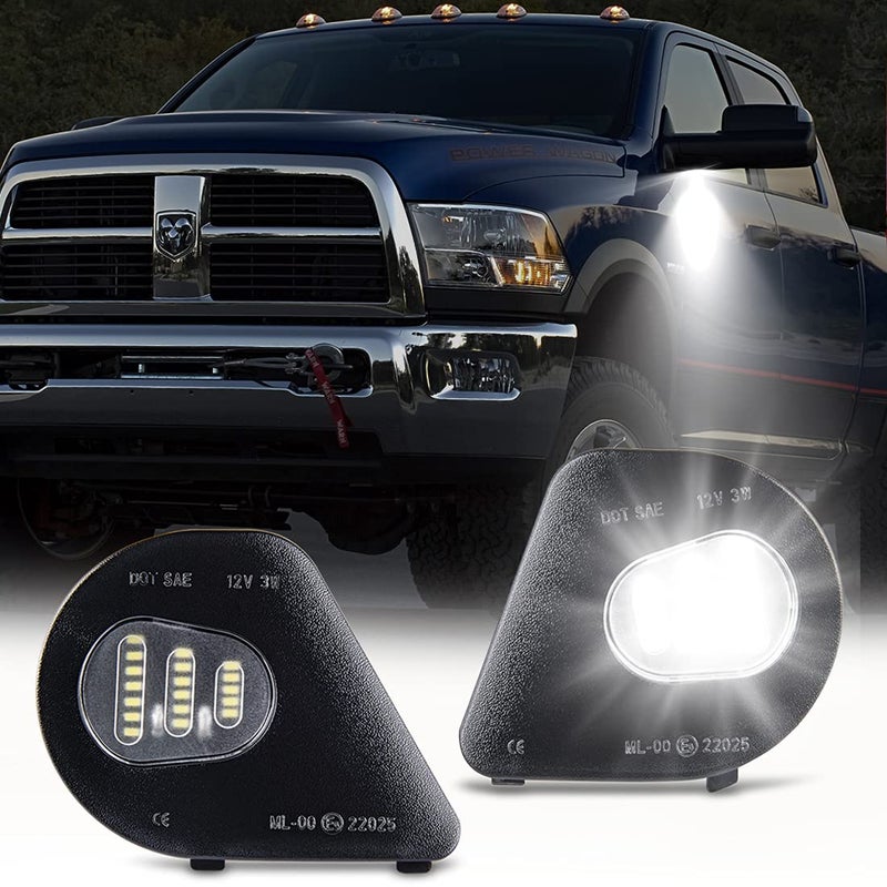 Gempro 2Pcs LED Side Mirror Puddle Light Lamps Assembly for 2010-2019 Dodge Ram 1500 2500 3500 4500 5500 Towing Mirror Lights, 6000K Diamond White - Image 1