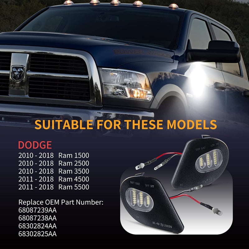 Gempro 2Pcs LED Side Mirror Puddle Light Lamps Assembly for 2010-2019 Dodge Ram 1500 2500 3500 4500 5500 Towing Mirror Lights, 6000K Diamond White - Image 3