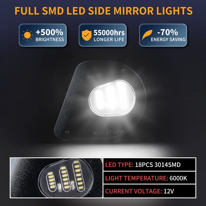 Gempro 2Pcs LED Side Mirror Puddle Light Lamps Assembly for 2010-2019 Dodge Ram 1500 2500 3500 4500 5500 Towing Mirror Lights, 6000K Diamond White - Image 2