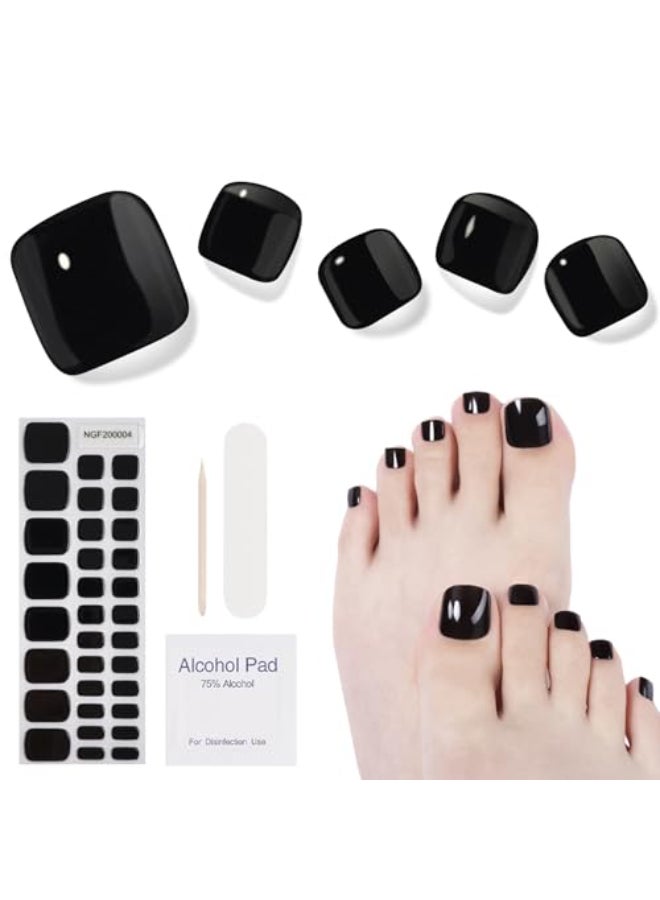 DUKASOU Semi Cured Gel Pedicure Strips 32 Solid Color Gel Toenail Stickers Full Nail Wraps for Women Girls Kids Includes Prep Pads Nail File Wood Stick Hazy Dark Night - Image 1