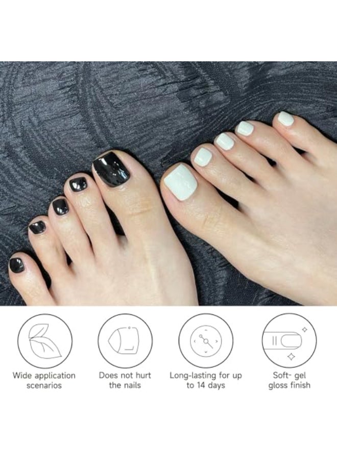 DUKASOU Semi Cured Gel Pedicure Strips 32 Solid Color Gel Toenail Stickers Full Nail Wraps for Women Girls Kids Includes Prep Pads Nail File Wood Stick Hazy Dark Night - Image 3