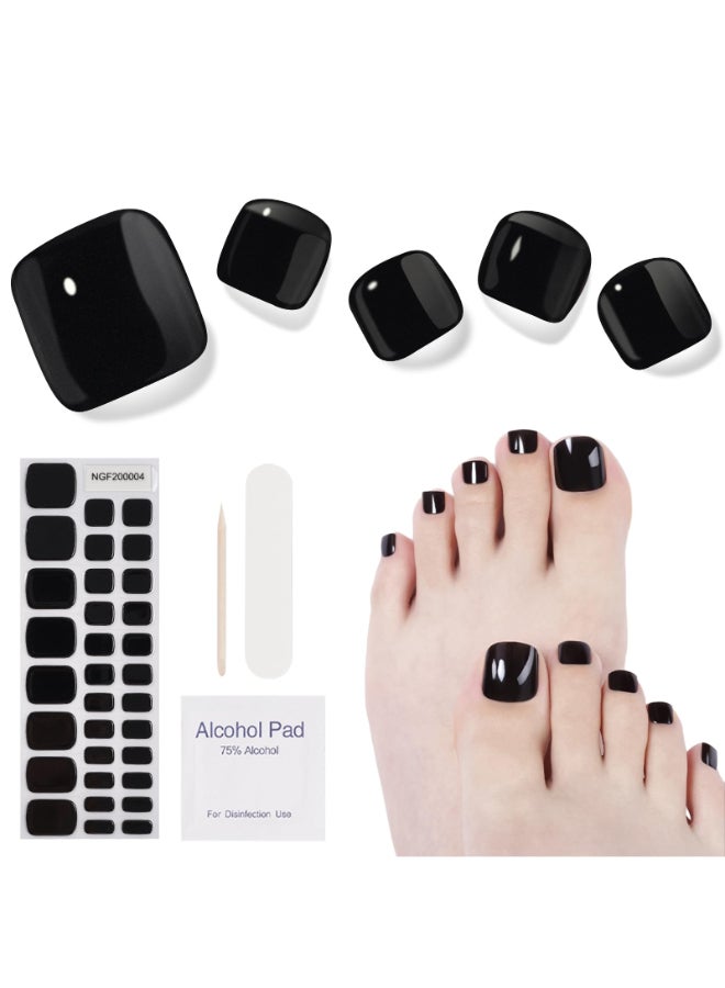 DUKASOU Semi Cured Gel Pedicure Strips 32 Solid Color Gel Toenail Stickers Full Nail Wraps for Women Girls Kids Includes Prep Pads Nail File Wood Stick Hazy Dark Night - Image 2