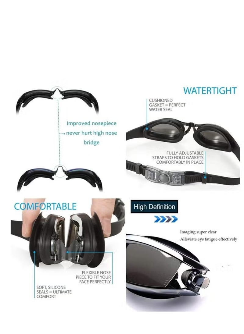 DMG TECH Swimming Goggles and Swimming Cap Set 4 in 1, UV 400 Protection Lenses, Clear Anti-fog Swimming Goggles, Waterproof and Leakproof with Nose Clip + Ear Plugs, Suitable for Adult Men and Women.  - Image 3