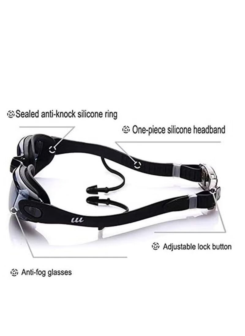 DMG TECH Swimming Goggles and Swimming Cap Set 4 in 1, UV 400 Protection Lenses, Clear Anti-fog Swimming Goggles, Waterproof and Leakproof with Nose Clip + Ear Plugs, Suitable for Adult Men and Women.  - Image 2