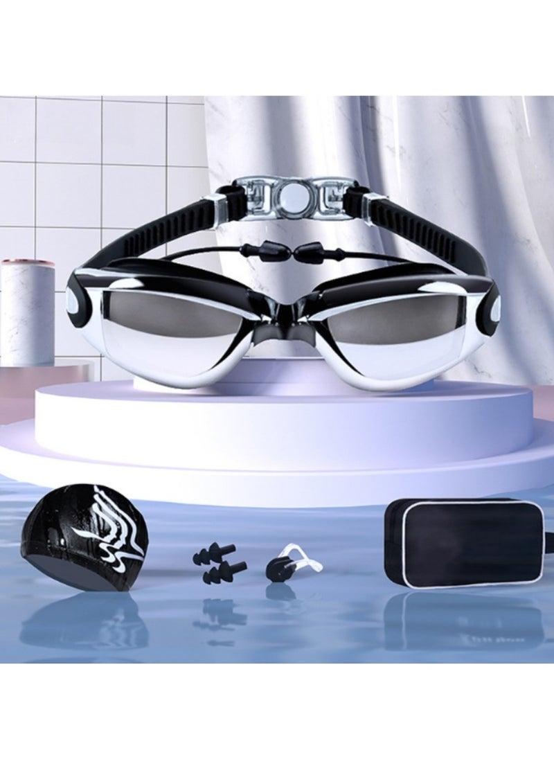 DMG TECH Swimming Goggles and Swimming Cap Set 4 in 1, UV 400 Protection Lenses, Clear Anti-fog Swimming Goggles, Waterproof and Leakproof with Nose Clip + Ear Plugs, Suitable for Adult Men and Women.  - Image 1