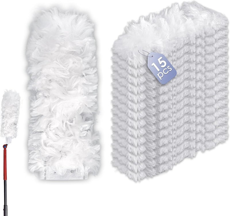 BRUVISH (15 Count) Disposable Duster Refills Compatible with O-Cedar Flex & Catch Dusters, Heavy Duty Dust Refills, Multi-Surface Duster Replacement Kit, Dust Removal Brush Heads, Soft microfibers - Image 1