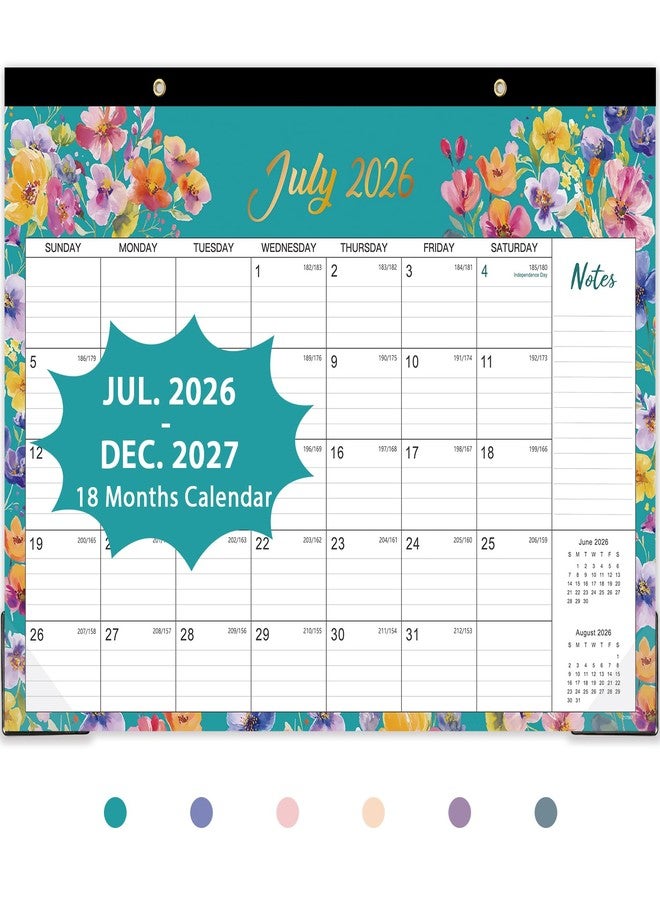 Indeme تقويم مكتبي 2026-2027 - يوليو 2026 - ديسمبر 2027، مقاس 17 × 12 بوصة، تقويم مكتبي كبير، تقويم شهري 18 شهرًا للمكتب أو الحائط، مناسب للمنزل أو المدرسة أو المكتب - بنقشة زهور - Image 1