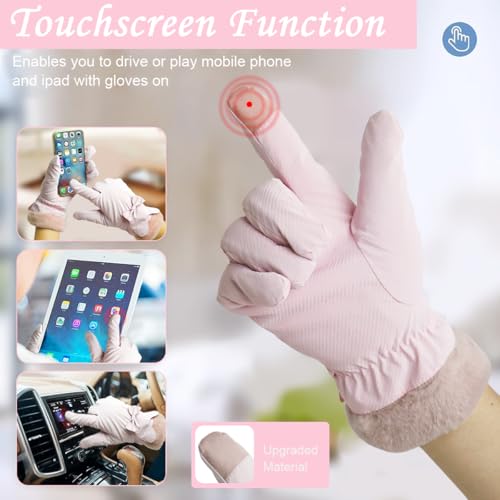 Gustave® Winter Warm Gloves for Women, Elegant Pink Bow Design Mittens, Plush Fleece Lining, Anti-Splash Coating, Touch Screen Compatible, Riding Gloves, Gift for Birthday Christmas - Image 5