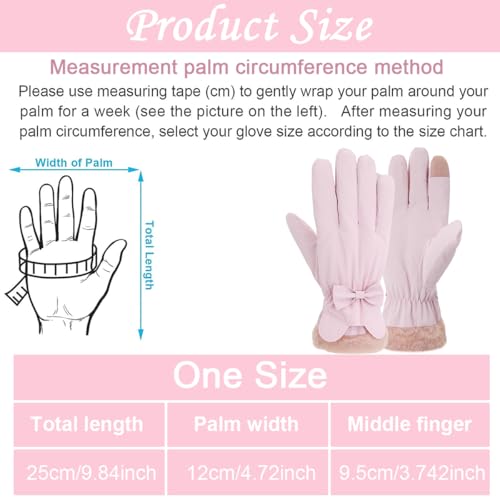 Gustave® Winter Warm Gloves for Women, Elegant Pink Bow Design Mittens, Plush Fleece Lining, Anti-Splash Coating, Touch Screen Compatible, Riding Gloves, Gift for Birthday Christmas - Image 2