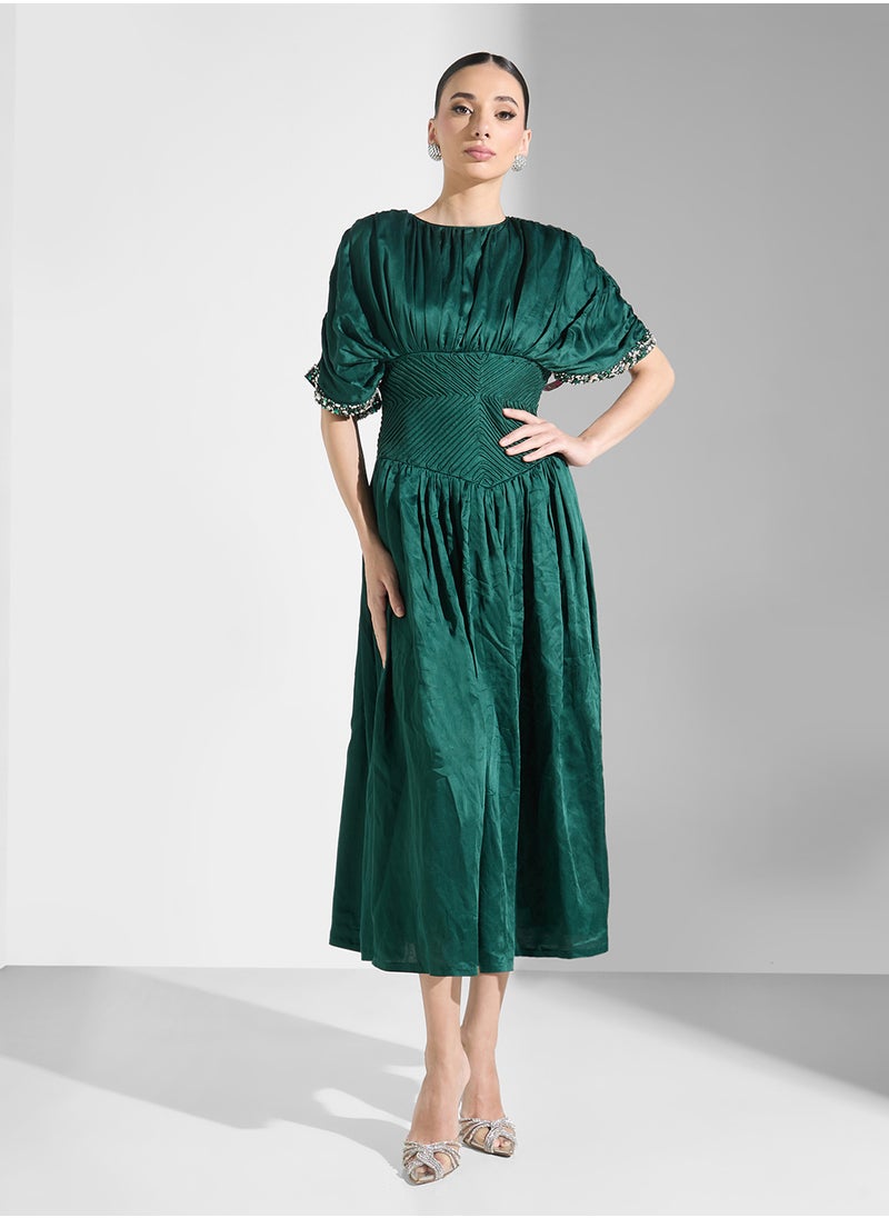 Threadz by Ajooni Satin Embellished Belted Dress  - Image 1