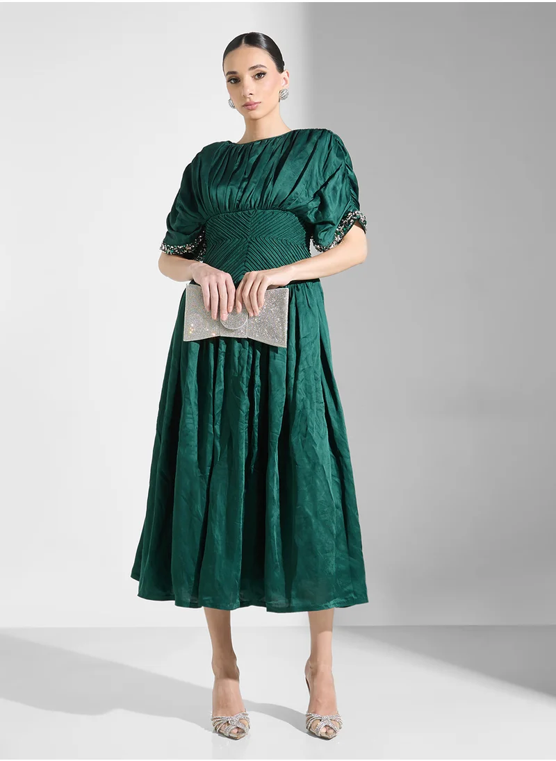 Threadz by Ajooni Satin Embellished Belted Dress