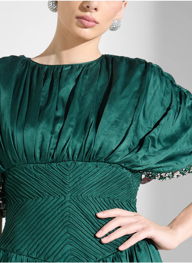 Threadz by Ajooni Satin Embellished Belted Dress