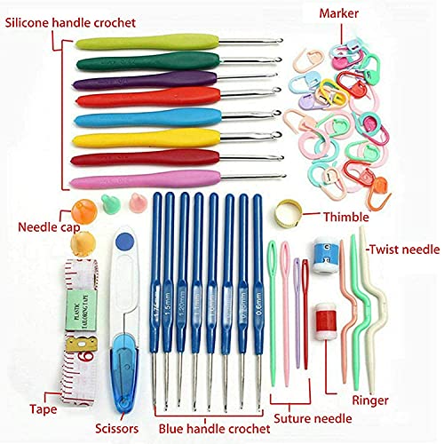 Qzep Crochet Set 53 Pcs Sewing Knitting Needle Hook Set,Sewing Knitting Needle Kit with 16pcs Soft Grip Handles Hooks 0.6mm-6mm, 1 Scissor, 1 Tape Measure, 3 Tapestry for Hand Knitted - Image 2