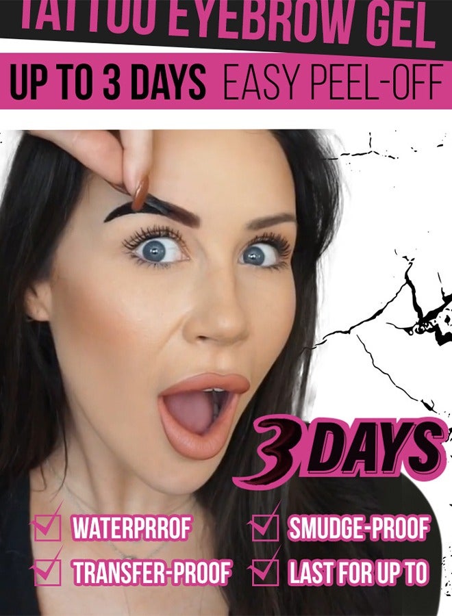سمايل تاتو بورد تينت سهل التقشير - جل الحواجب مع فرشاة الماسكارا وثلاثة أشكال للحواجب مقاومة للماء للعرق لمدة 3 أيام طويلة الأمد تقشر الوشم جل الحاجب رمادي غامق # 01 - Image 4
