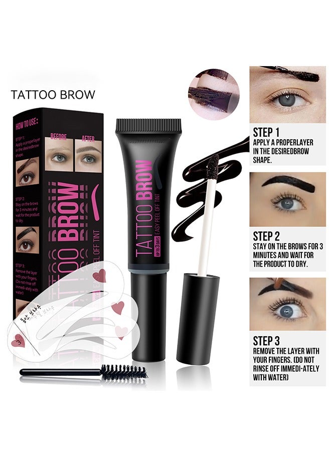 سمايل تاتو بورد تينت سهل التقشير - جل الحواجب مع فرشاة الماسكارا وثلاثة أشكال للحواجب مقاومة للماء للعرق لمدة 3 أيام طويلة الأمد تقشر الوشم جل الحاجب رمادي غامق # 01 - Image 1