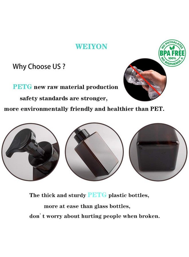 عبوتان من موزع الصابون الرغوي بوزن 15 أونصة من صابون اليد السائل الرغوي القابل لإعادة الملء، حاوية زجاجة مضخة بلاستيكية فارغة للحمام وحوض المطبخ والمستشفى والعيادة العنبر البني 450 مل - Image 4