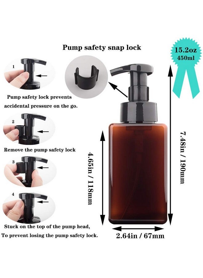 عبوتان من موزع الصابون الرغوي بوزن 15 أونصة من صابون اليد السائل الرغوي القابل لإعادة الملء، حاوية زجاجة مضخة بلاستيكية فارغة للحمام وحوض المطبخ والمستشفى والعيادة العنبر البني 450 مل - Image 5