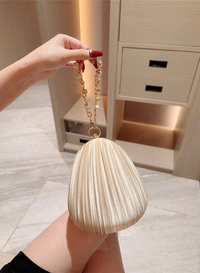 حقيبة سهرة أنيقة بلون المشمش، بتصميم دمعة مطوية وحزامين، وسلسلة كريستالية قصيرة فاخرة وسلسلة معدنية رفيعة للكتف، مناسبة للحفلات، والفساتين الرسمية، وحفلات التخرج، وحفلات الزفاف. - Image 2