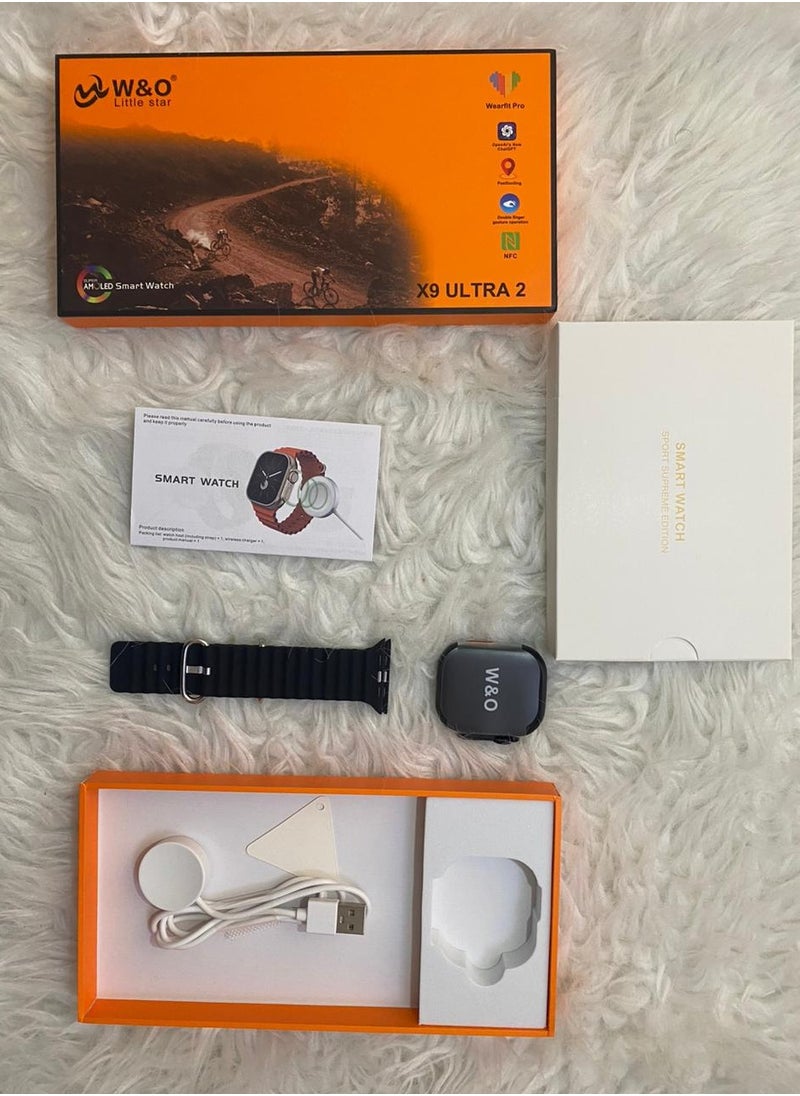 W&O - X9 ULTRA 2 Series 9 Wearfit Pro SmartWatch 2.2 Inch Full Screen SUPER AMOLED Display 480X320 Open AI Chat GPT NFC Bluetooth V5 Call Wireless Charger Space Aluminum Case Silicone strap for men women - Image 1