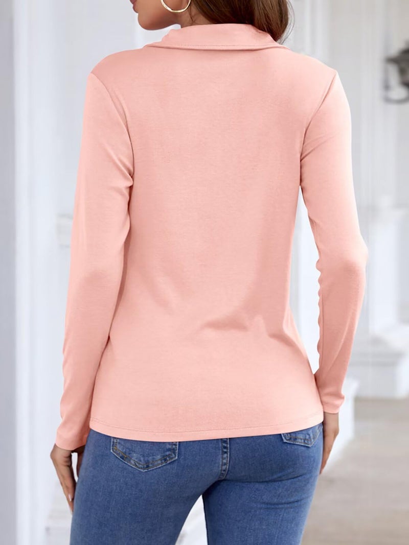 TICTICMISS Women's Long Sleeve Shirts Quarter Zip Pullover Collared V Neck Tops Fall Blouses - Image 4