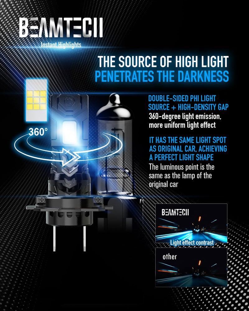 BEAMTECH H7 Light Bulb, No Adapter Need High Speed Fan 6500K Xenon White H7 Bulbs or Fog Lights Pack of 2 - Image 5