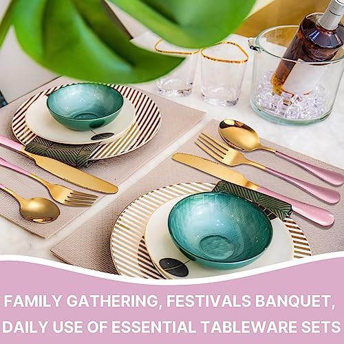 Caliamary 24 Pieces Flatware Set, Caliamary Stainless Steel Flatware Set with Silverware Holder Spoons Forks Knives,Utensils Set Service for 6,Gold Mirror Polished and Matte Pink Painted (Pink)… - Image 3