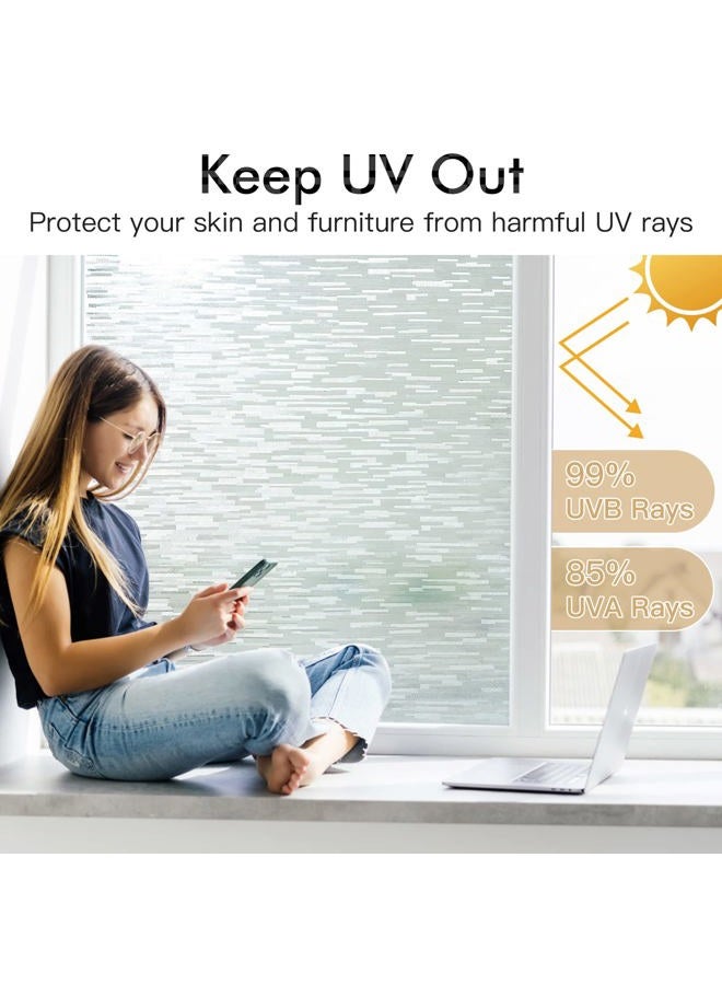 Haton Window Privacy Film, Frosted Glass Window Film, Static Cling UV Blocking Removable Window Clings, Opaque Window Stickers, Vinyl Window Coverings for Home Office, Non Adhesive 17.5 × 157.4 Inches - Image 3
