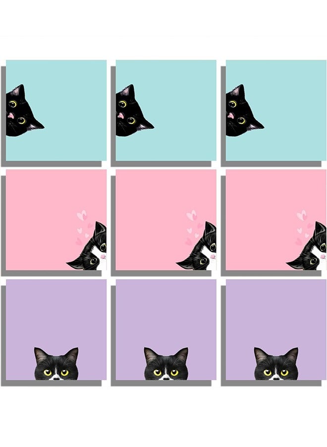 meayul Black Cat Sticky Notes Set 9 Packs,Self-Stick Note Pads, Cute Memo Pads Super Adhesive Note Cards for Planner Sticky Notes Tabs for School Supplies, Office Supplies, Teacher, Book Notes  - Image 1