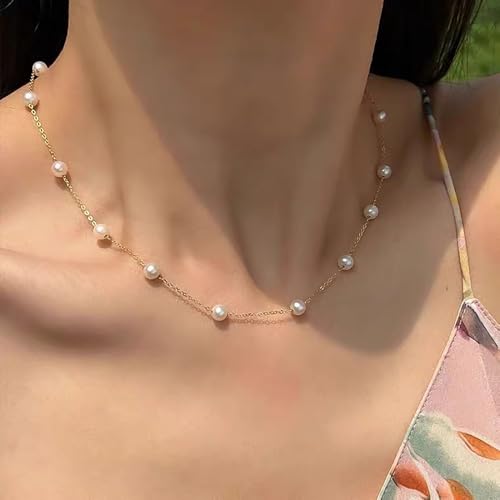 Peutlhomy Pearl Necklaces for Women Big Pearl Choker Necklaces Chunky Statement Necklace Adjustable Wedding Party - Image 2