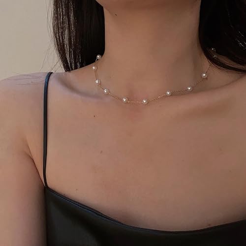 Peutlhomy Pearl Necklaces for Women Big Pearl Choker Necklaces Chunky Statement Necklace Adjustable Wedding Party - Image 3