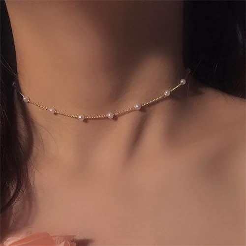 Peutlhomy Pearl Necklaces for Women Big Pearl Choker Necklaces Chunky Statement Necklace Adjustable Wedding Party - Image 5