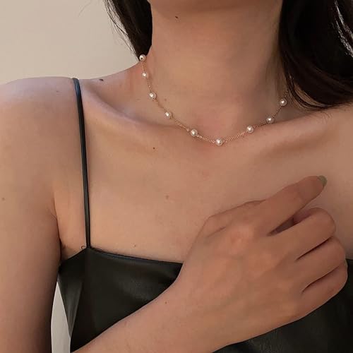 Peutlhomy Pearl Necklaces for Women Big Pearl Choker Necklaces Chunky Statement Necklace Adjustable Wedding Party - Image 4
