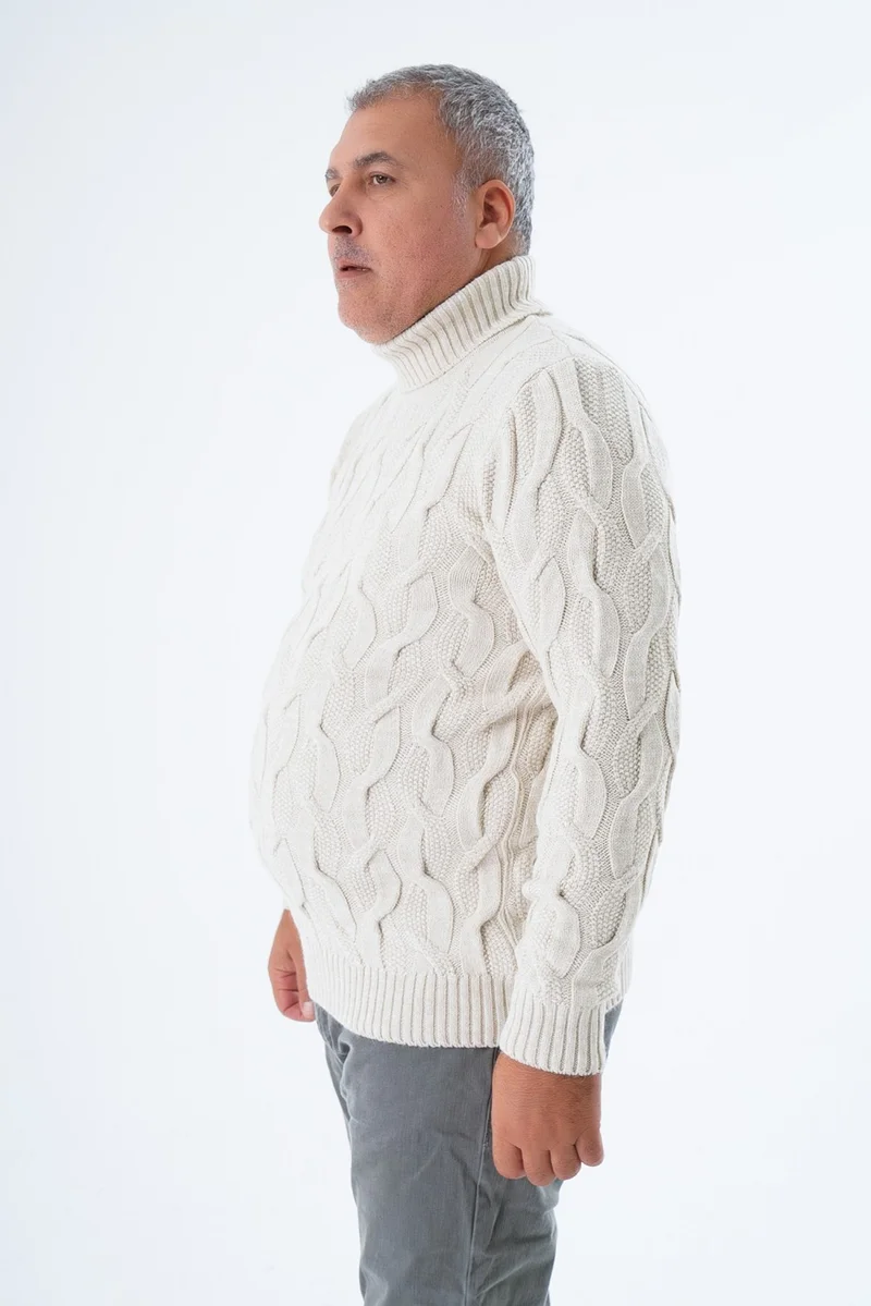 Trist Star Large Size Men's Beige Turtleneck Brass Hair Knitted Wool Sweater Knitted Sweater TRIST-2118