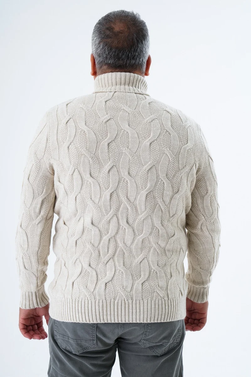 Trist Star Large Size Men's Beige Turtleneck Brass Hair Knitted Wool Sweater Knitted Sweater TRIST-2118
