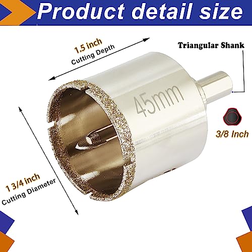 DaduoRi 1 3/4 Inch Diamond Hole Saw with Pilot Bit, 1.75"/45mm Tile Hole Saw with Center Drill Bit for Marble, Granite, Ceramics, Porcelain Tiles, 1-1/2" Depth of Cut for Thick Countertops - Image 3