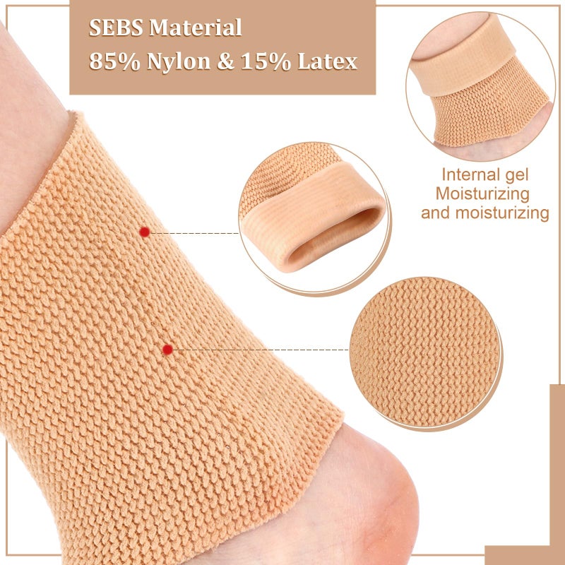 Suhine 4 Pcs Ankle Sleeve Ankle Gel Sleeves Ice Skate Guards Padded Ankle Protector Moisturizing Gel Socks Ankle Gel Pad Ice Skating Protection For Skating Riding Ski Ankle Foot (Beige And Black) - Image 5