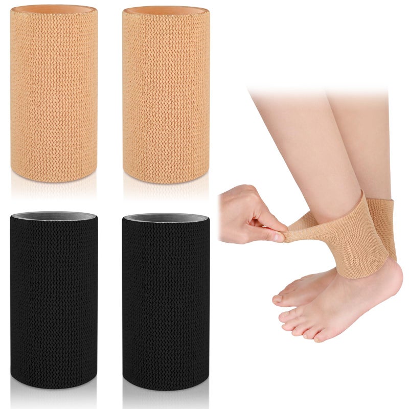 Suhine 4 Pcs Ankle Sleeve Ankle Gel Sleeves Ice Skate Guards Padded Ankle Protector Moisturizing Gel Socks Ankle Gel Pad Ice Skating Protection For Skating Riding Ski Ankle Foot (Beige And Black) - Image 1