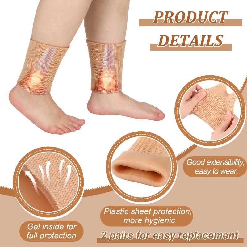 Suhine 4 Pcs Ankle Sleeve Ankle Gel Sleeves Ice Skate Guards Padded Ankle Protector Moisturizing Gel Socks Ankle Gel Pad Ice Skating Protection For Skating Riding Ski Ankle Foot (Beige And Black) - Image 2